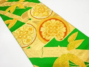 アンティーク　ヱ霞に華紋・竹笹模様織り出し袋帯（着用可）